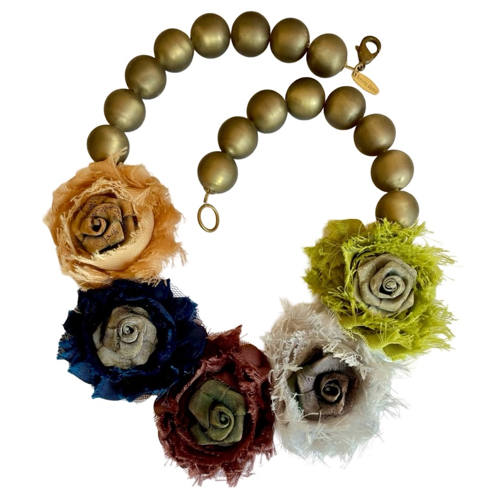 Vintage Signed Lenora Dame Floral Statement Necklace - Picture 2 of 4